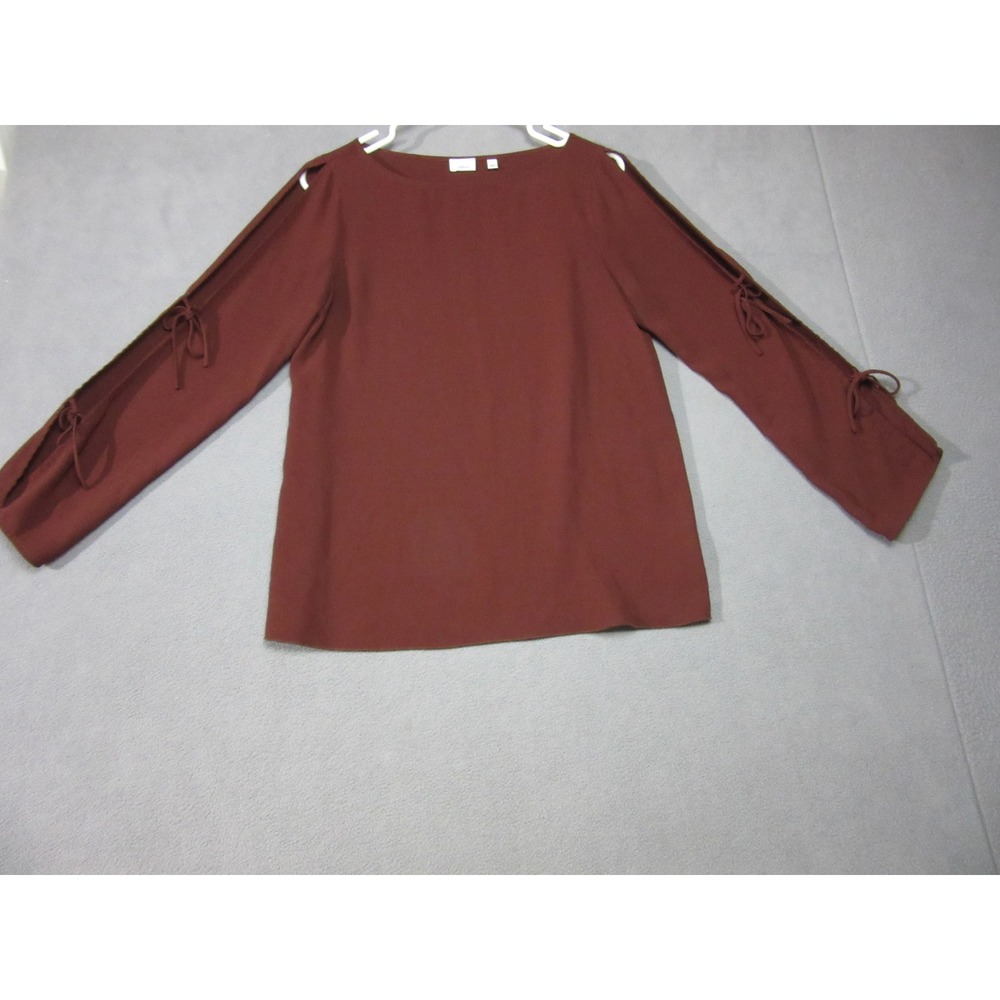 Wilfred Blouse Womens Small Red Burgundy Split Tie Sleeve Boat Neck Top